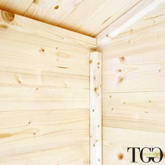 Holzhütte 1,5x1 m, angelehnt, Jack für Werkzeuge, mit einzelner verglaster Tür