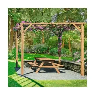 Happytime 25mm Holzbank Picknicktisch Biergartengarnitur für Garten und Terrasse 180 x 150 x 70 cm