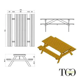 Happytime 25mm Holzbank Picknicktisch Biergartengarnitur für Garten und Terrasse 180 x 150 x 70 cm