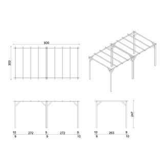 3x3 Holzpergola für Außenbereiche und Gärten aus massivem, im Autoklav imprägniertem Kiefernholz