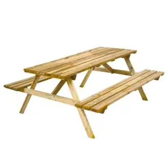 Happytime 25mm Holzbank Picknicktisch Biergartengarnitur für Garten und Terrasse 180 x 150 x 70 cm