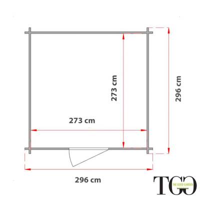 Holzgartenhaus Ponza 3x3 m mit doppelter Fenstertür - BODEN AUSGESCHLOSSEN