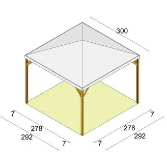 Tooy 3x3 Holzpavillon, komplett mit hagelfestem PVC-Schattentuch