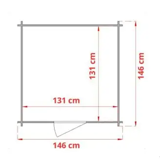 Karminrotes Holzhaus 1,5x1,5 m mit einer Tür mit Einzelfenster