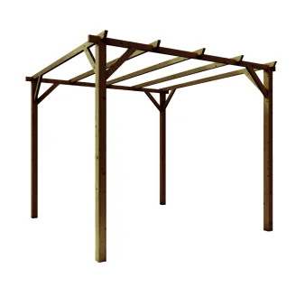 3x3 Holzpergola für Außenbereiche und Gärten, Walnussfarbe, aus im Autoklav imprägniertem massivem Kiefernholz