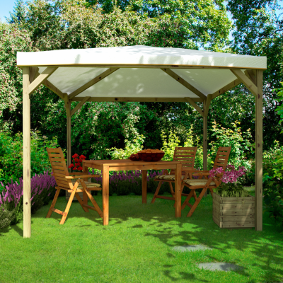 Holzpavillon Joy 3x3, komplett mit Polyester-Schattentuch