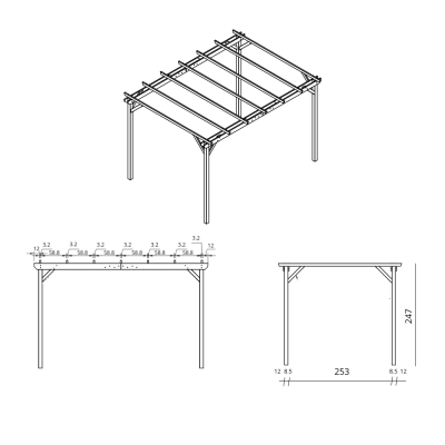 3x4 Holzpergola für Außenbereiche und Gärten aus kesseldruckimprägniertem Nadelholz