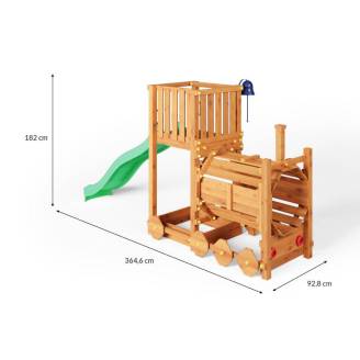 Holzkinderspielplatz Fungoo Loco mit Rutsche in Teakfarbe