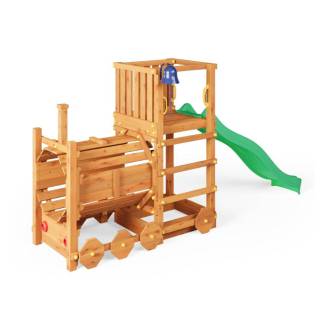 Holzkinderspielplatz Fungoo Loco mit Rutsche in Teakfarbe