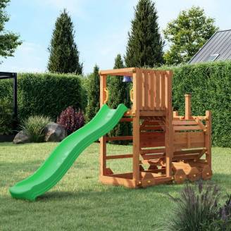 Holzkinderspielplatz Fungoo Loco mit Rutsche in Teakfarbe