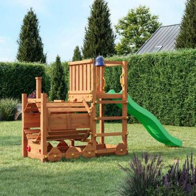 Holzkinderspielplatz Fungoo Loco mit Rutsche in Teakfarbe